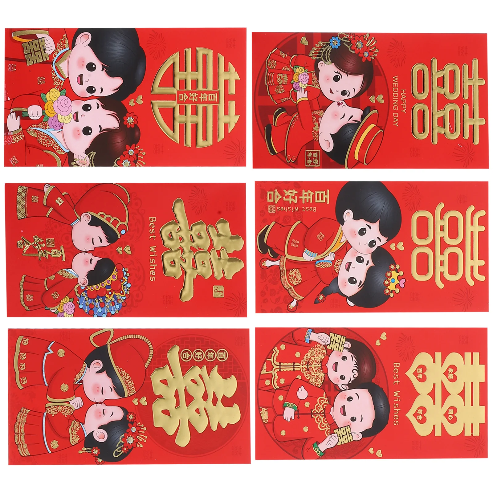 

6pcs Chinese Wedding Red Envelopes Hong Bao Paper Bags Bride Groom Red Packets Elegant Spacious Design Lucky Money Envelope