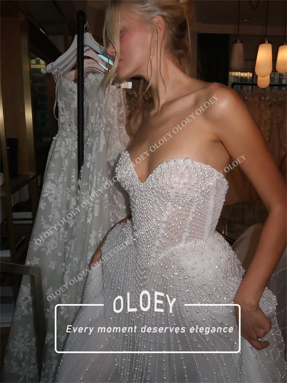 OLOEY Luxury Pearls A Line Wedding Dress Sweetheart Neck 2026 Women's Bridal Gown Customized High-End Robe De Mariage