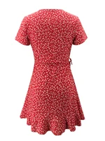 Summer Women’s Floal A-Line Dress Sweet Elegant Floral Ruffles V-neck Bandage Short Dress for Lady Chic Flowers Mini Dress - Image 5