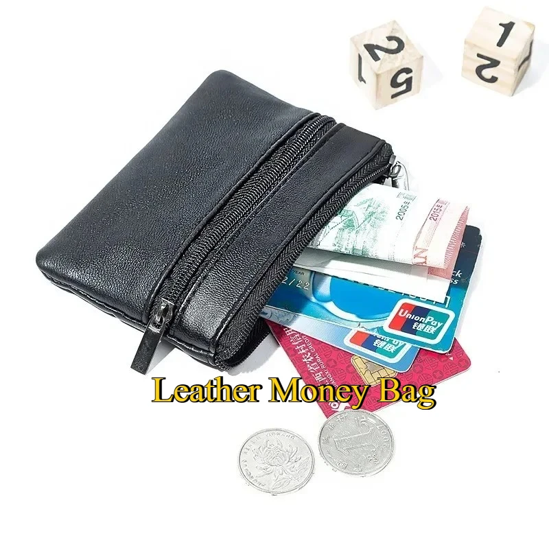 

Mini Zipper Coin Pouch - Leather Money Bag, Small Wallet for Women Men, Children's Change Holder with Key Ring