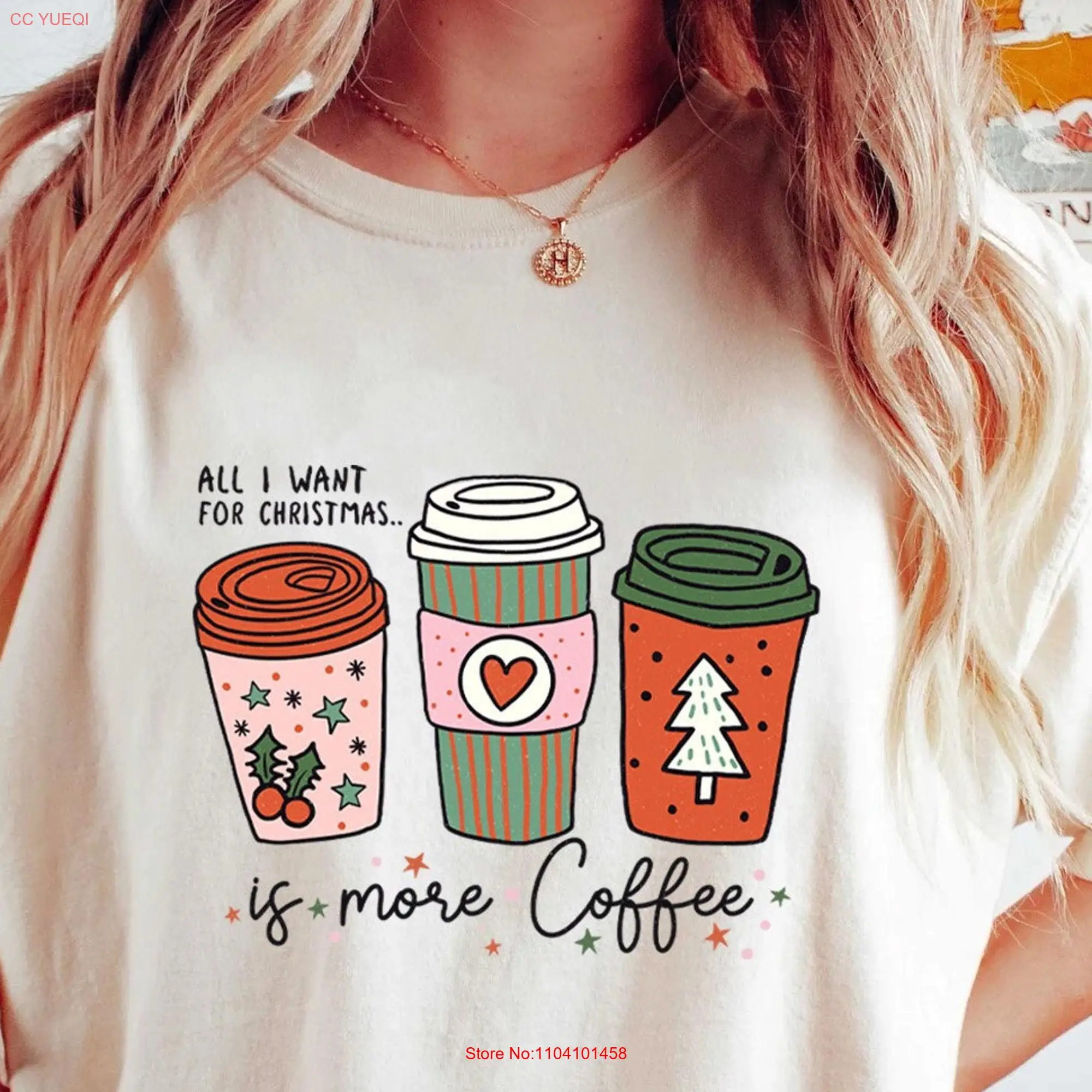 Camiseta Retro de manga larga o corta, colores cómodos, todo lo que necesito para Navidad es café, ropa de vacaciones