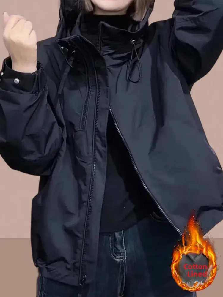 

Новая женская повседневная свободная утепленная хлопковая куртка на осень-зиму с утяжкой по низу и застежкой-молнией для активного отдыха