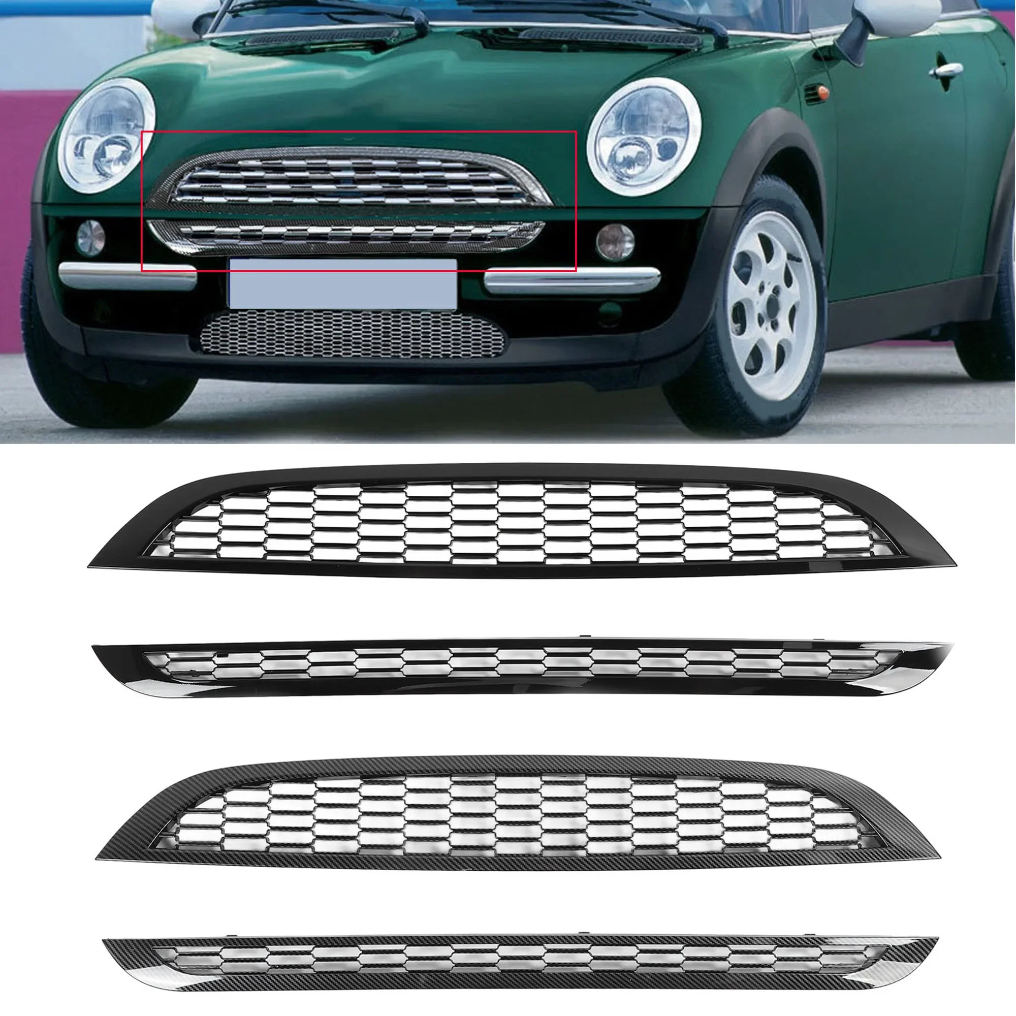 

Stylish Look Front Mesh Grille Upper Lower Trim 51137026202, 51137133847, 51117127931, For Mini Cooper R50 R52 R53 2001-2006