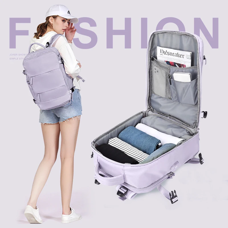 Purple Backpack Multifunctional Travel Bag Big Capactiy Backpack Shoulder Bags for Women with Independent Shoes Pocket Backpack