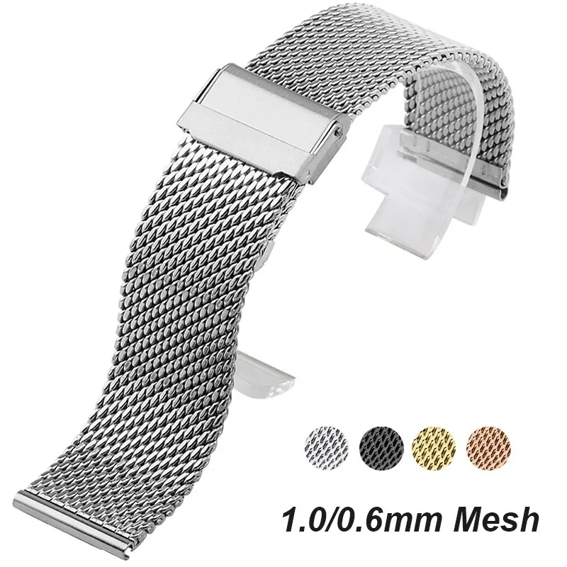 1.0mm 0.6mm Universal Milanese Stainless Steel Strap Mesh Watch Band for DW Wrist Belt Bracelet 8/10/12/14/16/18/20/22/24mm Tool
