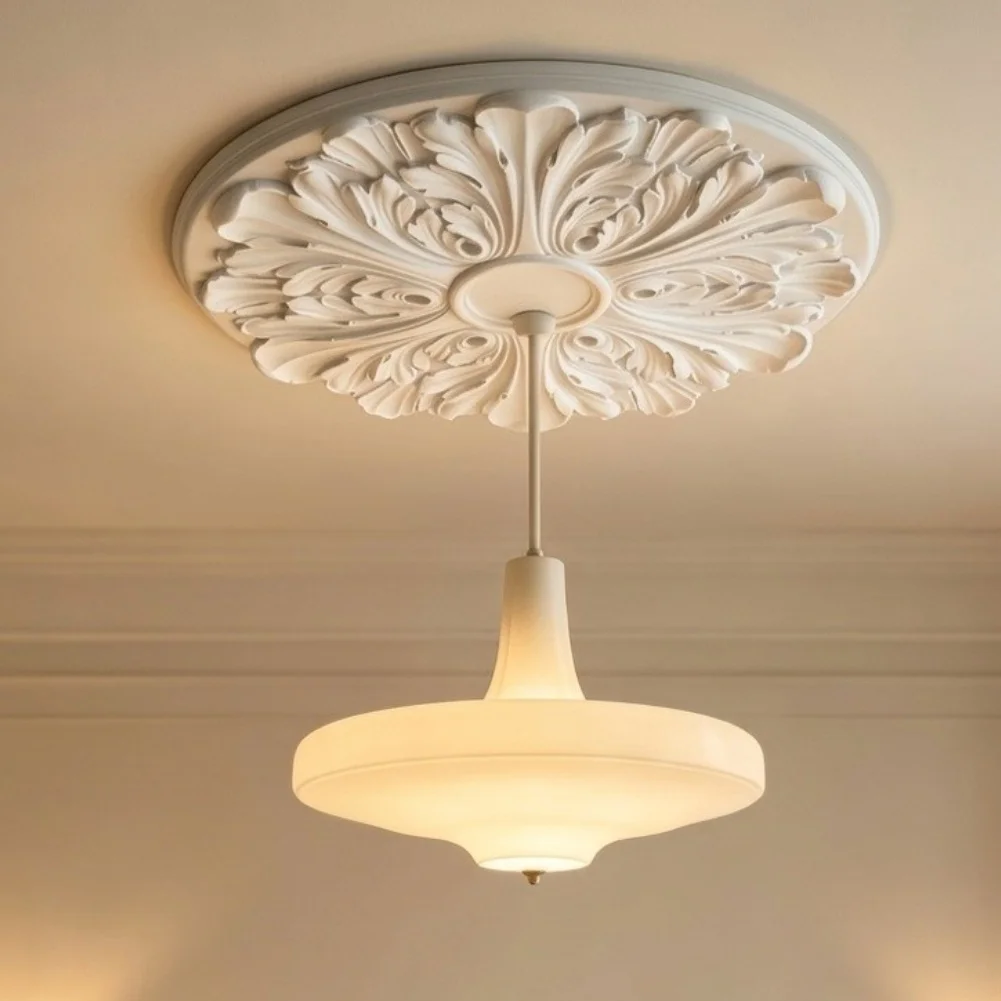 Polyurethane Lamp Plate for Ceiling Decoration Supporting Chandeliers Pendant Lights and Ceiling Fans in Residential Spaces