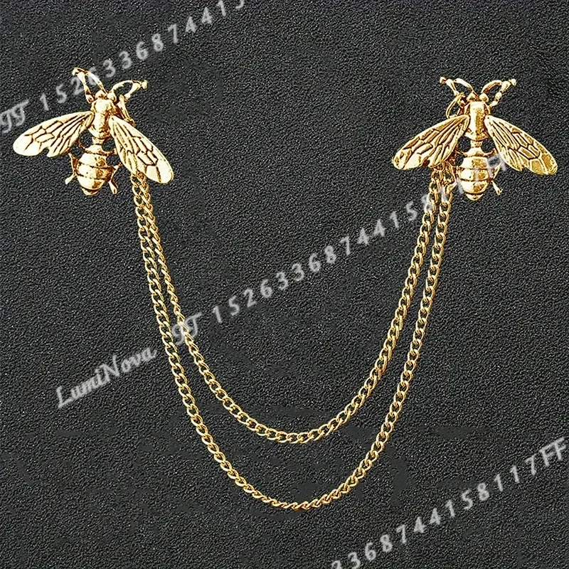 1pc Long Chain Bee Brooch Business Suit Lapel Pin Lavalier Collar Pin Tassel Collar Brooch Jewelry Accessory for Women Men