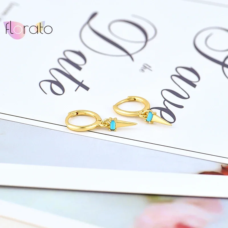 925 Sterling Silver Needle Black Crystal Rivet Pendant Hoop Earrings For Women Simple Metal Style Earrings Weekend Jewelry Gift