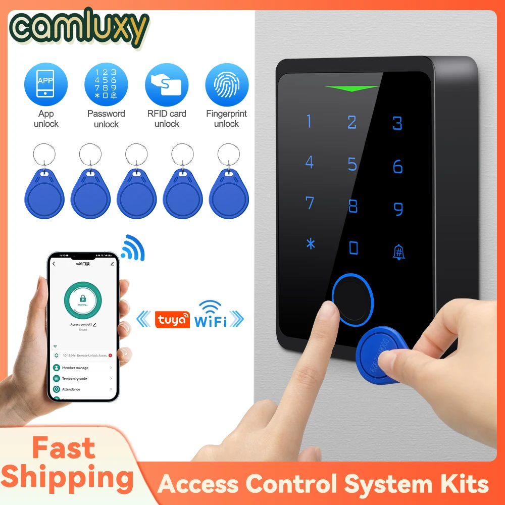 Camluxy 2.4G 와이파이 투야 앱 출입 통제 시스템 키트, RFID 지문 키패드, 전기 문짝, 마그네틱 잠금 스트라이크 방수 