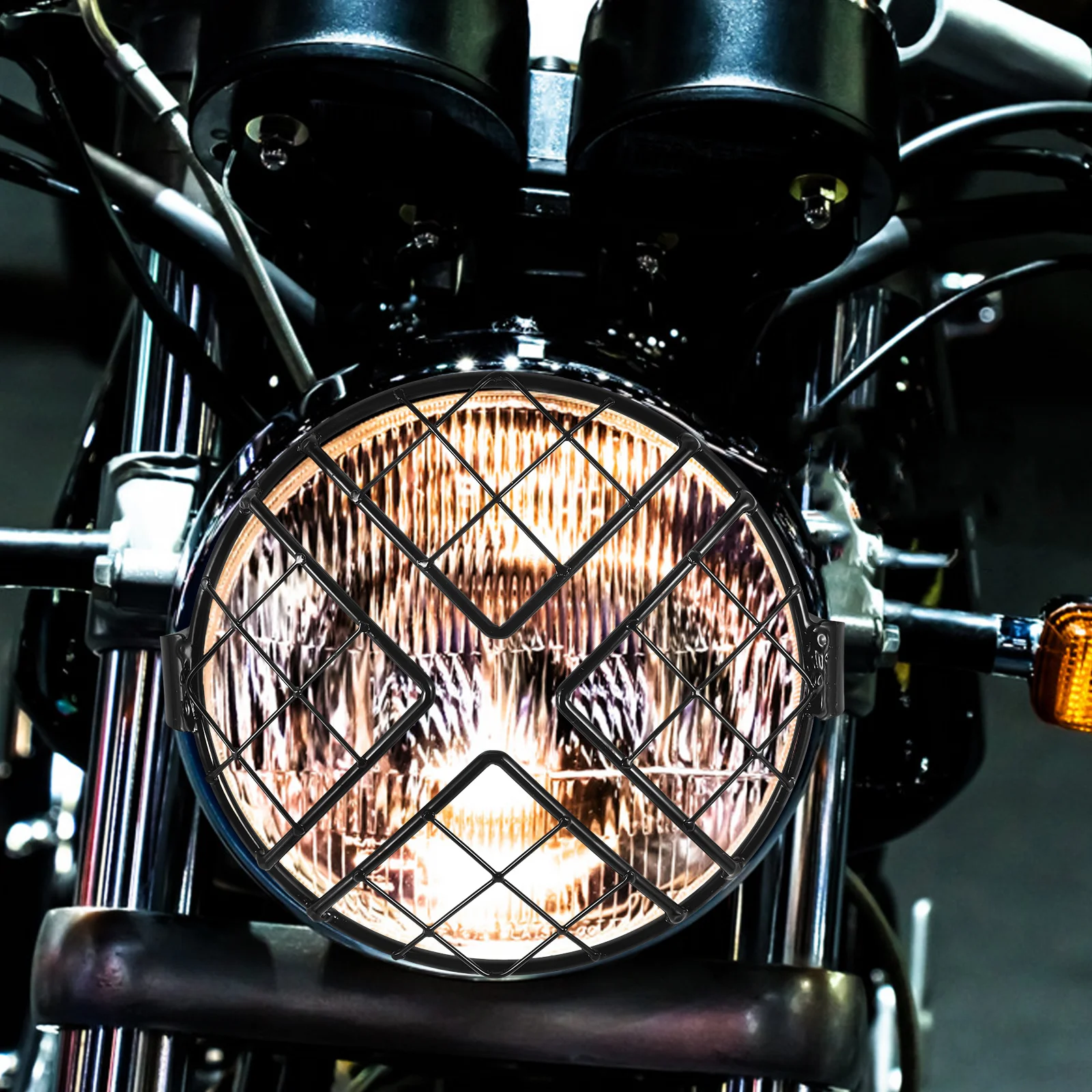 

Motorcycle Headlight Cover Grid Design Headlight Guard Grille Round Grill Cover Durable Protection Light Transmission