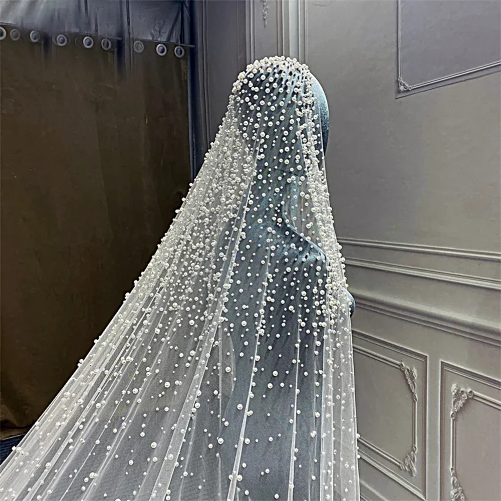 Bridal Pearl Veil para casamento, 3m Long, Catedral Acessórios, BV61