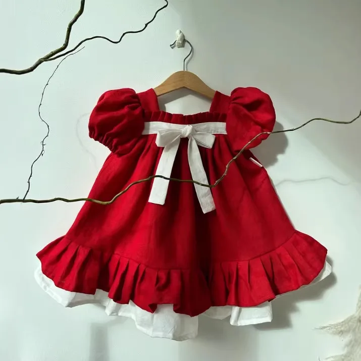 Girls Skirt 2026 Spring and Summer New Childrens Clothes Girls Baby British Splicing Palace Style Bubble Sleeve Princess Dress