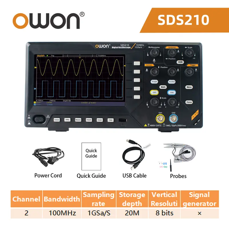 Owon Digital Oscilloscope SDS210S SDS215S SDS220S SDS200 2-channels 100Mhz 150Mhz 200Mhz 1GS/s FFT+ 25MHz 14Bit Signal Generator - Image 12