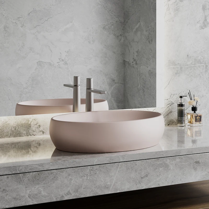 Household ceramic counter basin Creative metallic olive green oval washbasin Hotel bathroom hand basin