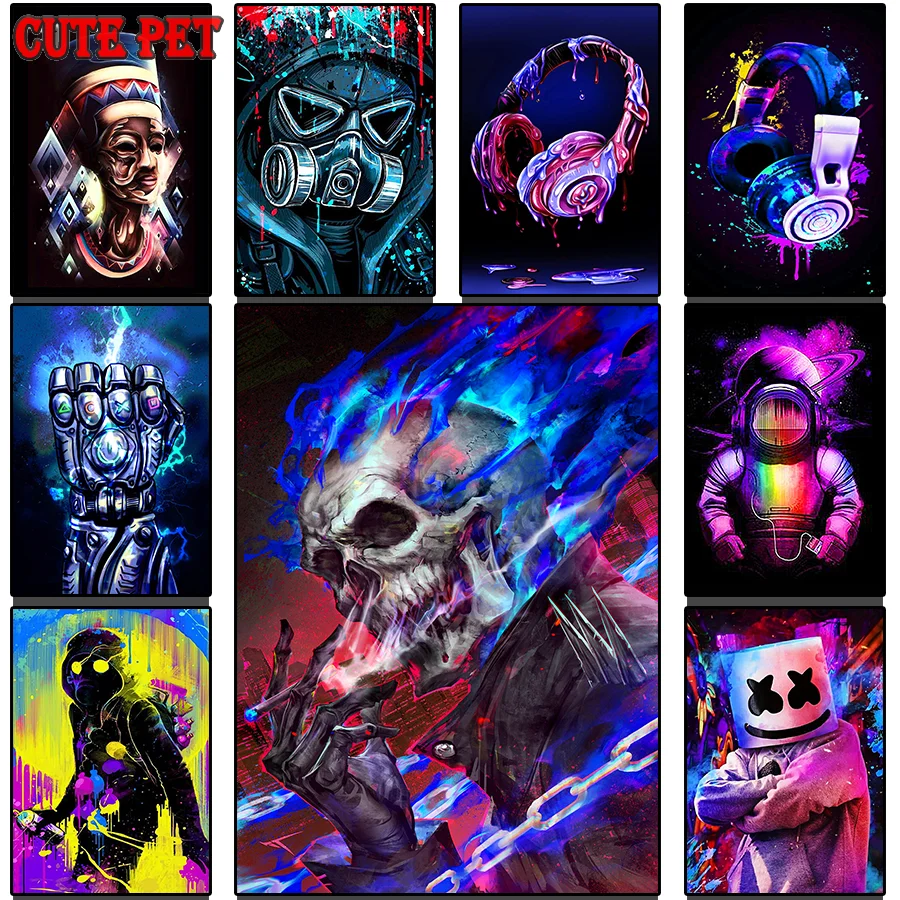 

punk dynamic style 5d diy diamond painting Diamond Embroidery cross stitch FULL square round diamond CD Color Panda mosaic decor