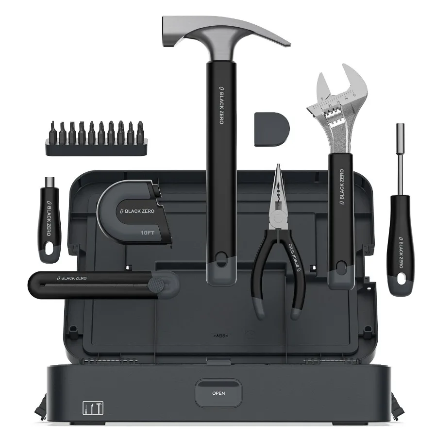 

Hand Tool Set DIY Set Tool Household with Screwdriver Wrench Hammer Tape Plier and Toolbox Storage Case includes All Essential