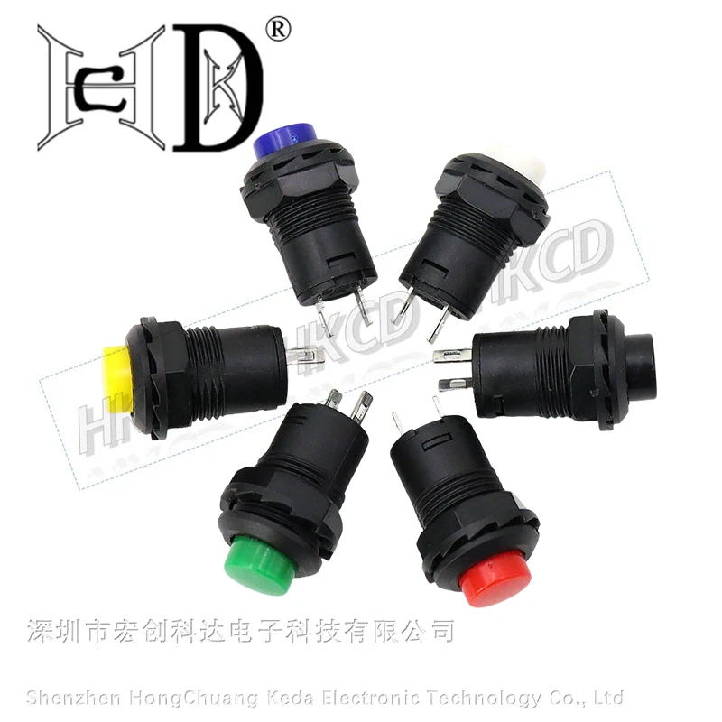 5pcs HKCD 12mm Push Button Switch, SPST 3A/250V Latching & Momentary Tactile Switch with Multi-Color Cap