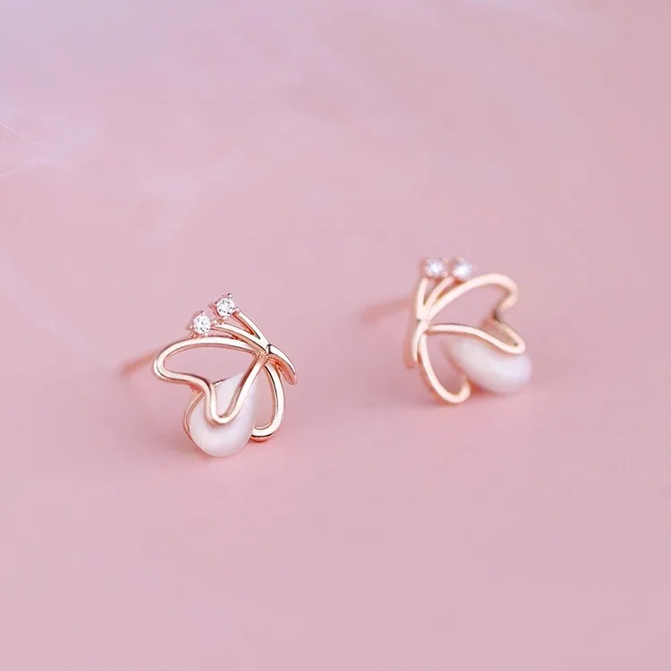 Silver Color Opal Hollow Sweet Butterfly Stud Earrings for Elegant Women Fashion Jewelry Cute Insect Accessories