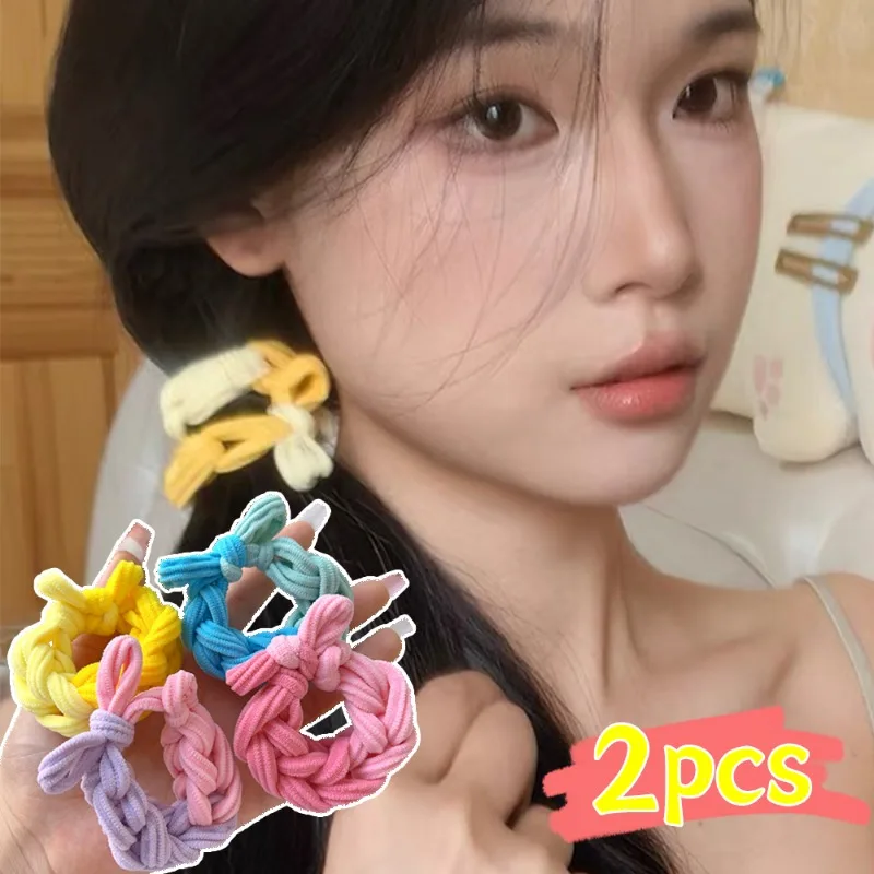 New Style Scrunchies Rubber Band Weaving Bow Tied Ponytail Elasticity Simple Hair Rope Hand-woven Thick Headring Hair Accessory