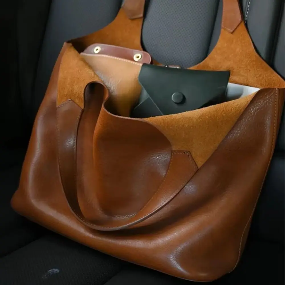 

High Quality Brown Women's Handbags Large Capacity Retro Tote Bag Luxurious Texture Portable Tablet Computer Bag Underarm Bag