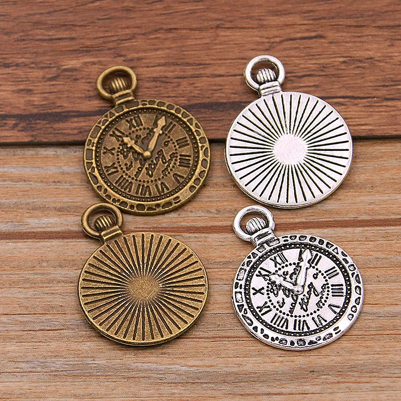 10PCS 21*29mm 2 Color Vintage Metal Zinc Alloy Round Steampunk Clock Charms For DIY Necklace Bracelet Jewelry Making Findings