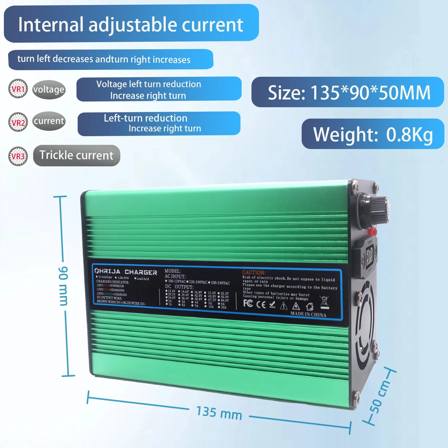 54.6V 5A Charger Smart Aluminum Case Is Suitable For 13s 48.1V Outdoor Lithium Ion Battery Car Balance Car Safe And Stable 48V