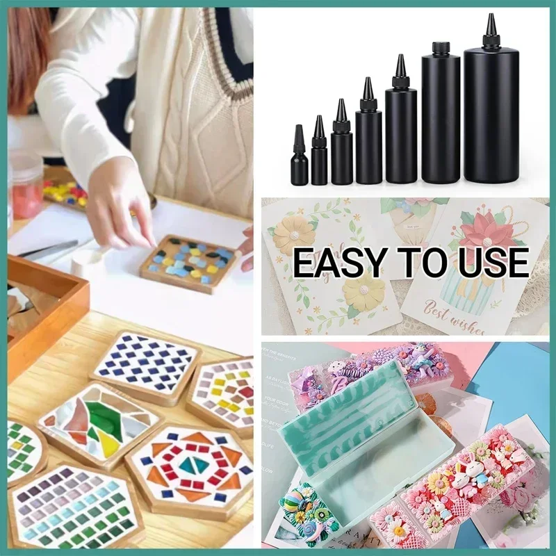 50Pcs Empty Plastic Black Soft Bottles W/ Child Protective Caps 30-500ml HDPE Opaque Uv Glue Vial Refillable Paint Ink Container