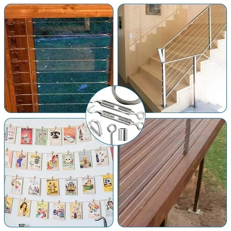 15/30/50m Stainless Steel Cable Rope Kits Heavy Duty Garden Wire Cable Balcony Railing Farm Fence Tent Roll 304 PVC Coated