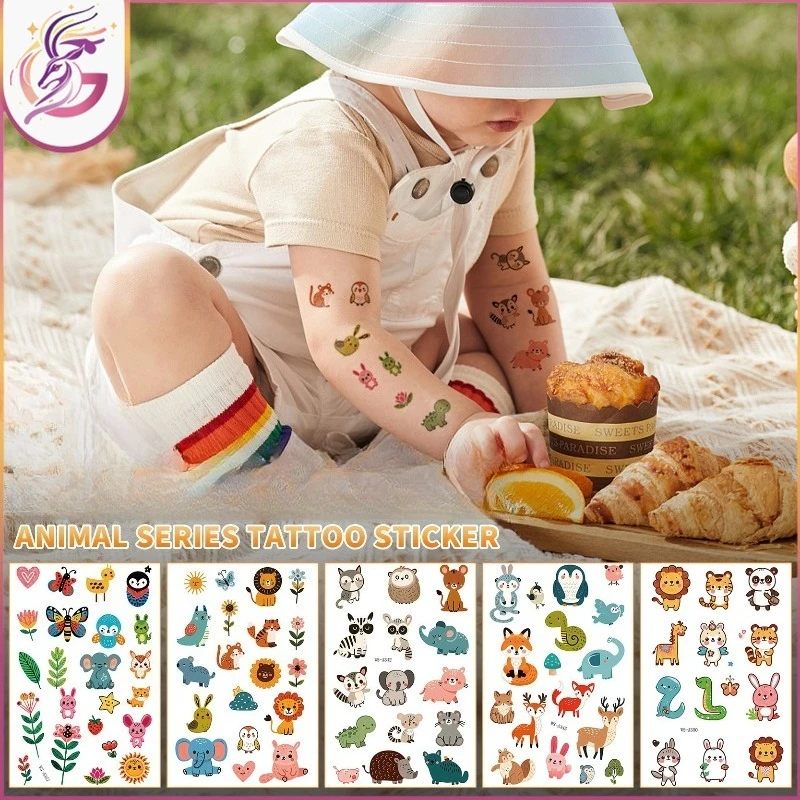 

Детские татуировки с животными, наклейки с мультяшным рисунком дикой природы, водонепроницаемые, нетоксичные, для дня рождения, креативный, экологически чистый подарок