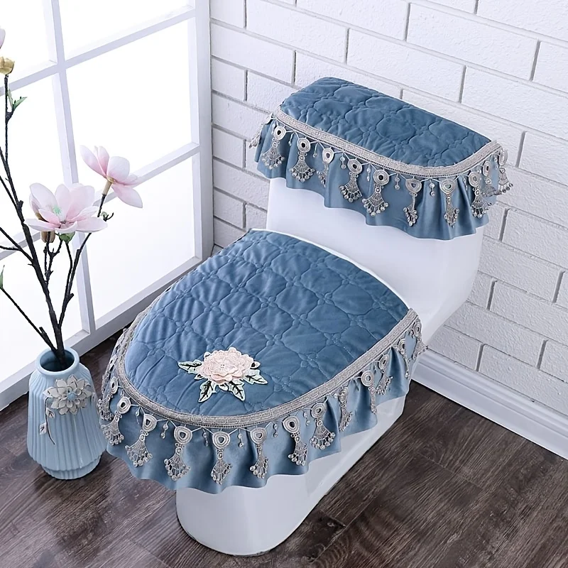 New Home Toilet Ring Cover Simple Style Solid Color Toilet Seat Cushion Set Bathroom Universal Toilet Lid Cover Sitting Pads
