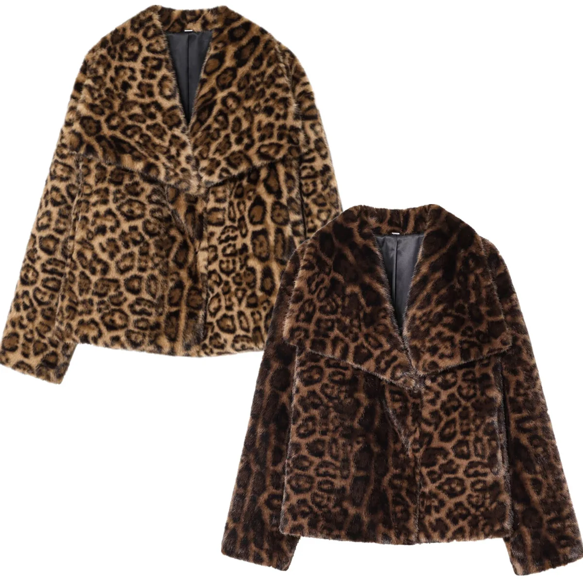 Maxdutti معطف الشتاء الفرنسية شارع العليا موضة فو الفراء سترة الرجعية ليوبارد طباعة التلبيب سترة المرأة سترة امرأة الملابس ل