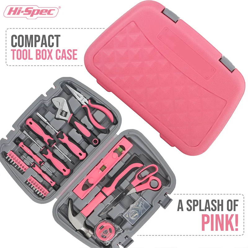 Imagem -04 - Hi-spec-pink Tool Conjunto para Mulheres Multi-ferramentas Martelos Alicadores Chaves de Fenda Ferramentas Manuais Serras Chaves Fitas Kit 67 Peças