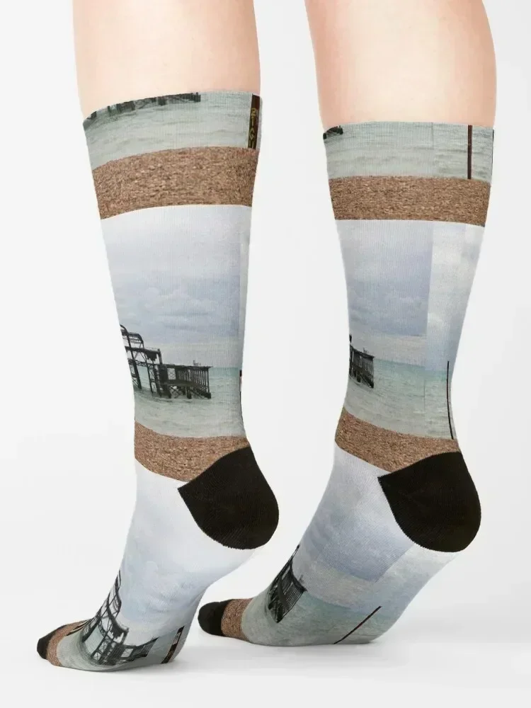 Brighton West Pier Socks floral colored japanese fashion Men's Women Socks Men's