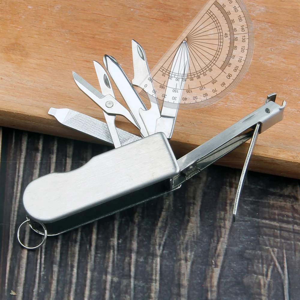 Multifunctional Stainless Steel Nail Clipper Fruit Knife Scissors Screwdriver Opener Combination Portable EDC Multi-purpose Tool