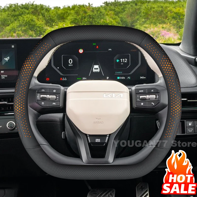 

Leather Car Steering Wheel Cover For Kia EV6 GT Line 2022 2023 2024 2025 Non-slip Auto Steering Wheel Kia EV6 Accessories 2025