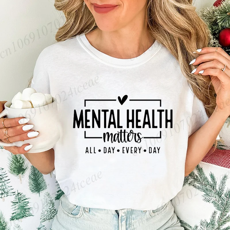2026  Mental Health Matters T-Shirts for Women All Day Every Day Shirts Motivational T-Shirts Therapist Tees Short Sleeve Tshirt Tops