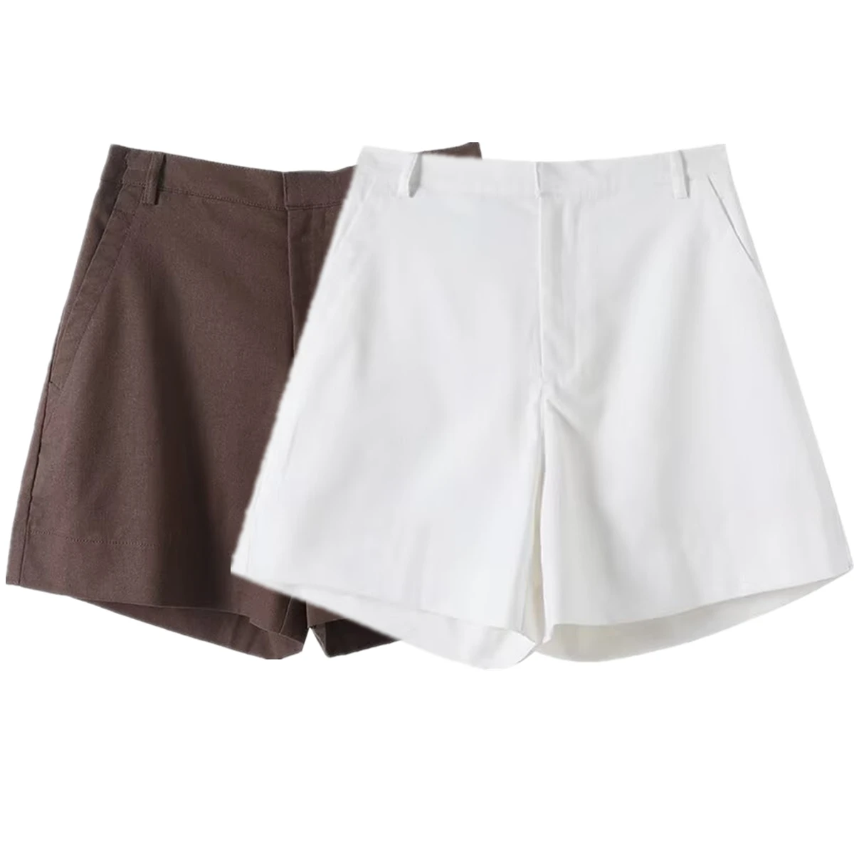 Jenny&Dave Französische Retro-Bermuda aus olivgrüner Baumwolle und Leinen, minimalistisch, locker, lässig, Sommershorts für Damen