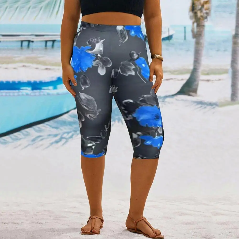 

Women Cropped Pants Stylish Women's Cropped Pants with Elastic Waist Digital Flower Print Lightweight Comfort High for Casual