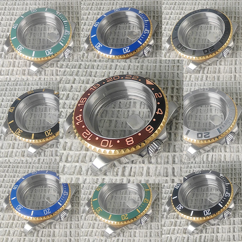 40mm prata + ouro caso acessórios nh35a vidro de safira ouro moldura cerâmica digital com movimento nh34/35/36 capa traseira à prova dwaterproof água