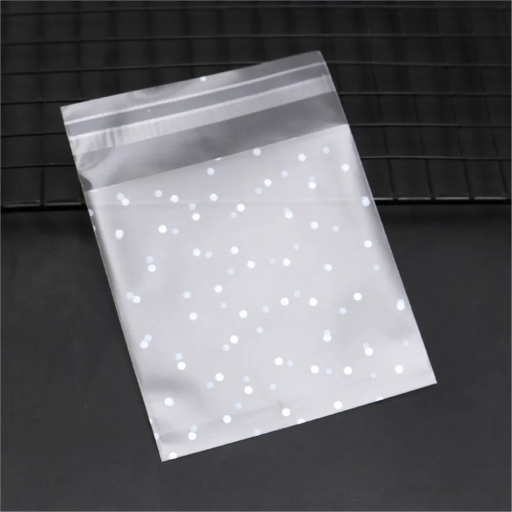 100pcs Plastic Transparent Cellophane Candy Bags Self Adhesive White Polka Dot Candy Cookie Gift Bags For Wedding Birthday Party