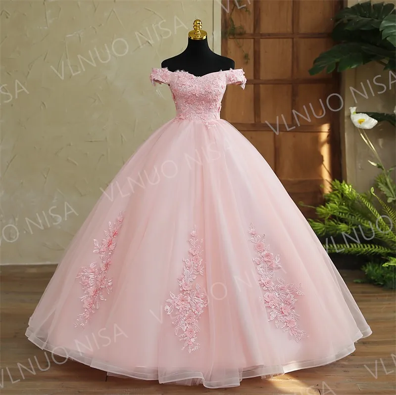 Vestido de fiesta de quinceañera rosa sin mangas, Vestido de baile de flores dulces, Vestido de graduación de encaje de lujo, Vestido personalizado, nuevo