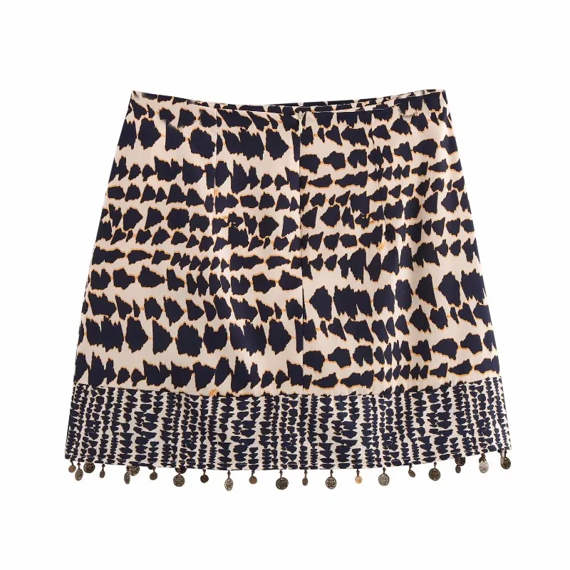 

Autumn New Women's European and American Style French Design Half Skirt High Waist Versatile Beaded Printed Half Skirt