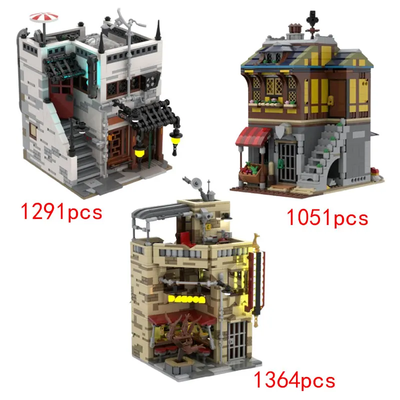 

MOC108766 Магазин китайской медицины для татуировки 82698, средневековая сборка мелких частиц, строительные блоки, модель с видом на улицу, игрушки