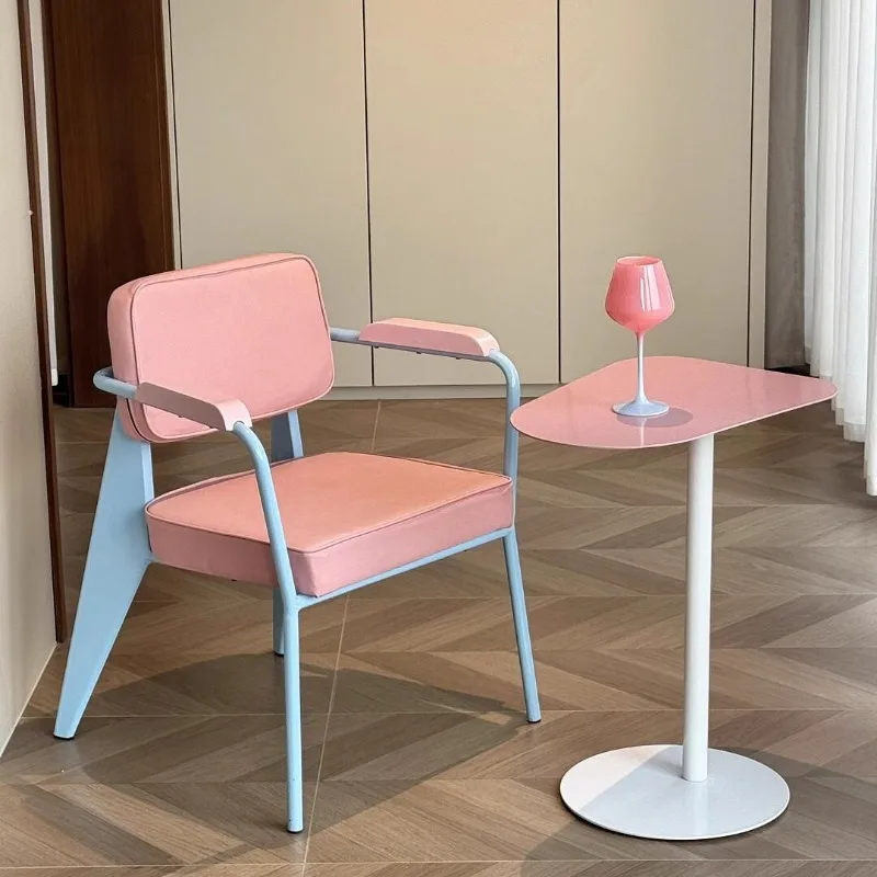 

Pink color scheme dining chair stool Italian style home backrest chair retro Internet celebrity senior designer