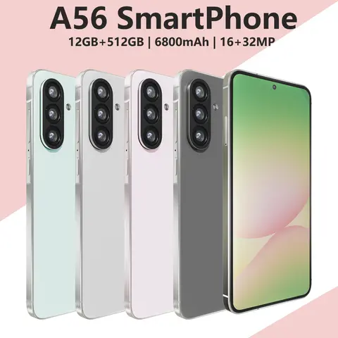 Versione globale A56 Smartphone Android, 6,8 pollici, 12 GB di RAM, 512 GB di ROM, doppia SIM, telefono cellulare, Google Play Store, 16 + 32 MP, 6800 mAh