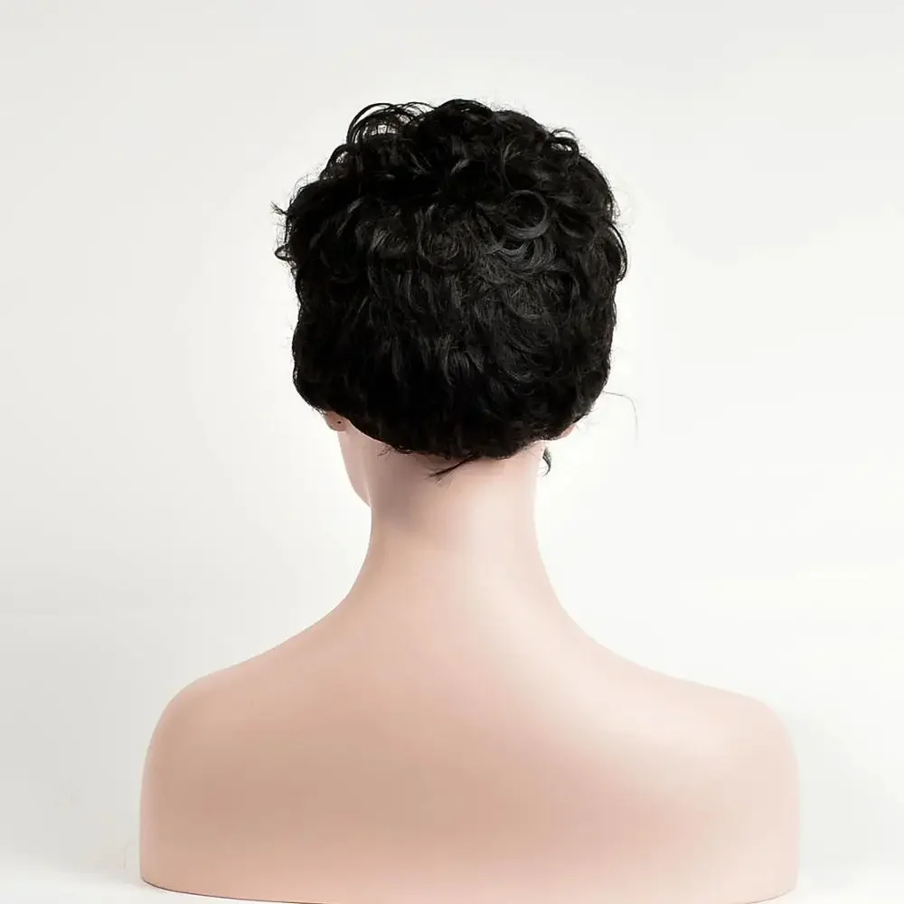باروكة صناعية قصيرة مجعدة للنساء ذوات البشرة السمراء، جزء من جانب واحد، شعر صناعي قصير فوضوي ومجعد مع غرة من الألياف ذات درجة الحرارة العالية