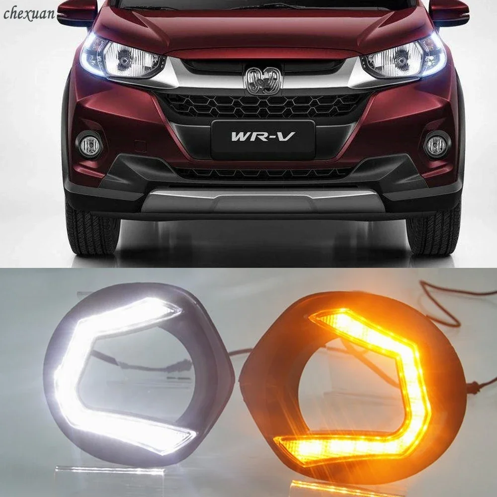 New！ CSCSNL 1 Set DRL Daytime Running Lights Daylight For Honda WRV 2017 2018 12v ABS Fog light Cover With Turn Yellow Signal Li