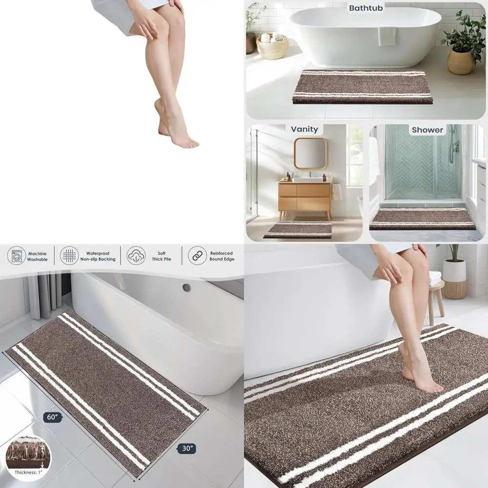 

30x60 Ultra Soft & Absorbent Shaggy Microfiber Bath Mat - Non-Slip, Quick Dry for Shower & Tub, Brown