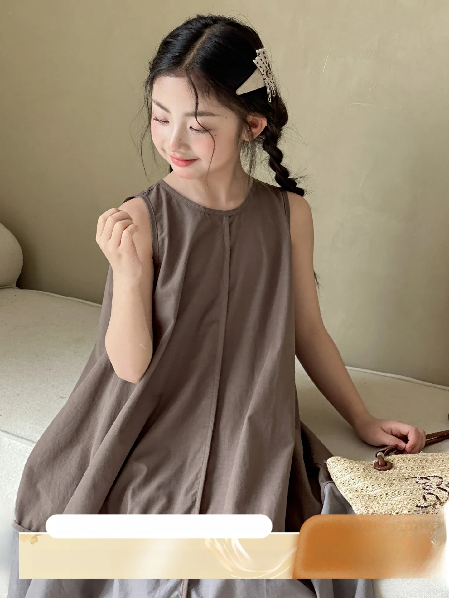 robe-sans-manches-pour-filles-vetements-d'ete-2026-nouveau-style-ultra-populaire-jupe-veste-d'ete-pour-filles-jupe-princesse-systeme-foret-pour-filles