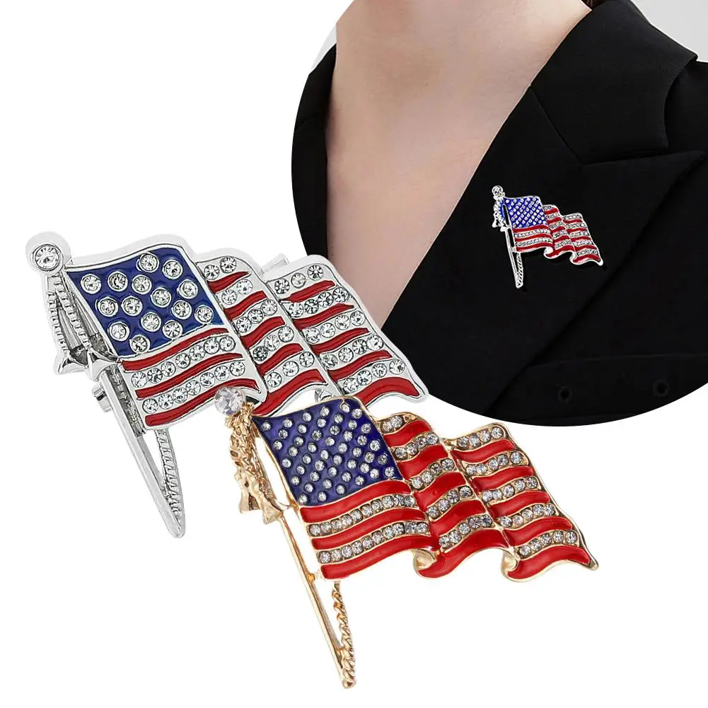 American Flag Brooch Independence Day Flag Metal Badge Alloy Oil Drop Diamond Lapel Clip Commemorate Jewelry Accessories Gifts